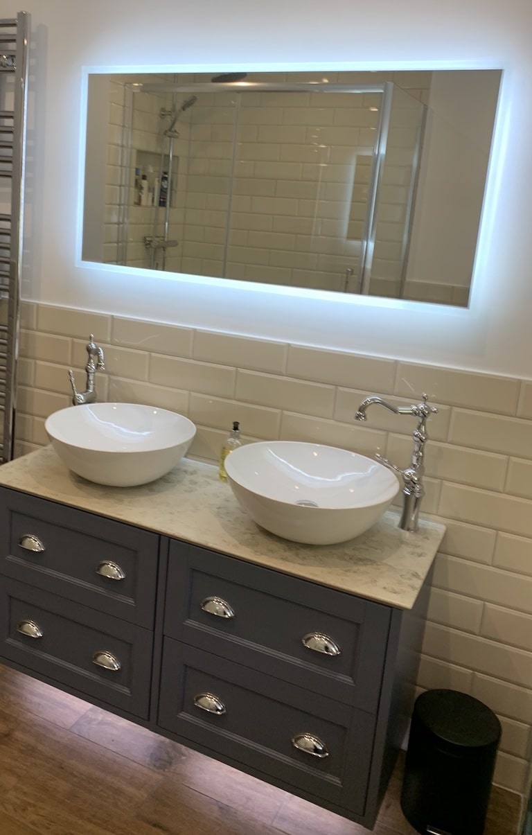 LED Mirror, double sink installed as part of Bathroom Renovation project in Finedon